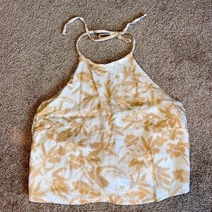 Abercrombie & Fitch Linen Yellow/White Tie Halter Top Size Large